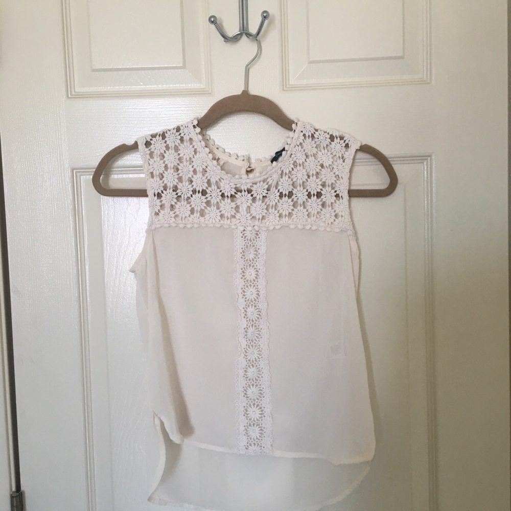 Ivory Sleeveless Blouse with Crochet-work
